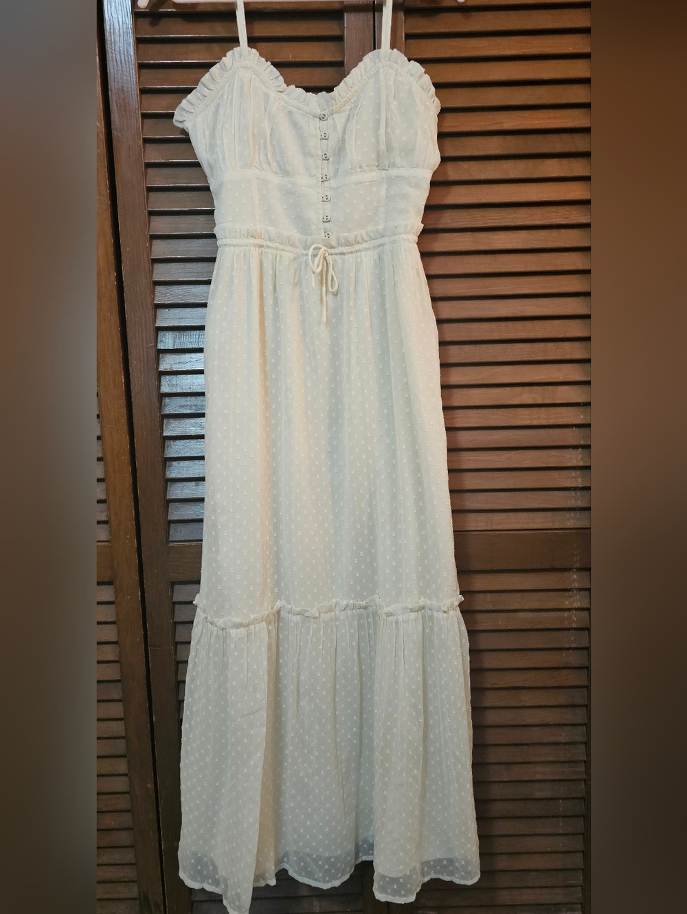 Patrons of Peace Cream Swiss Dot Maxi Dress Spaghetti Straps Size L